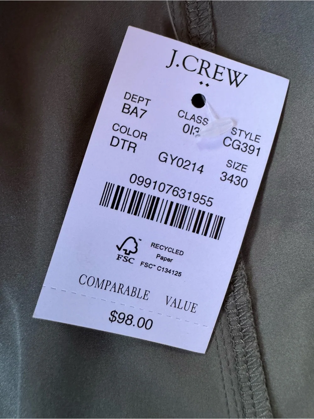 NWT J. Crew Grey GreenFlex Slim Tech Pants Mens Size 34x30
